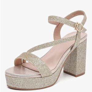 Gold glitter chunky heels❤️Like new!